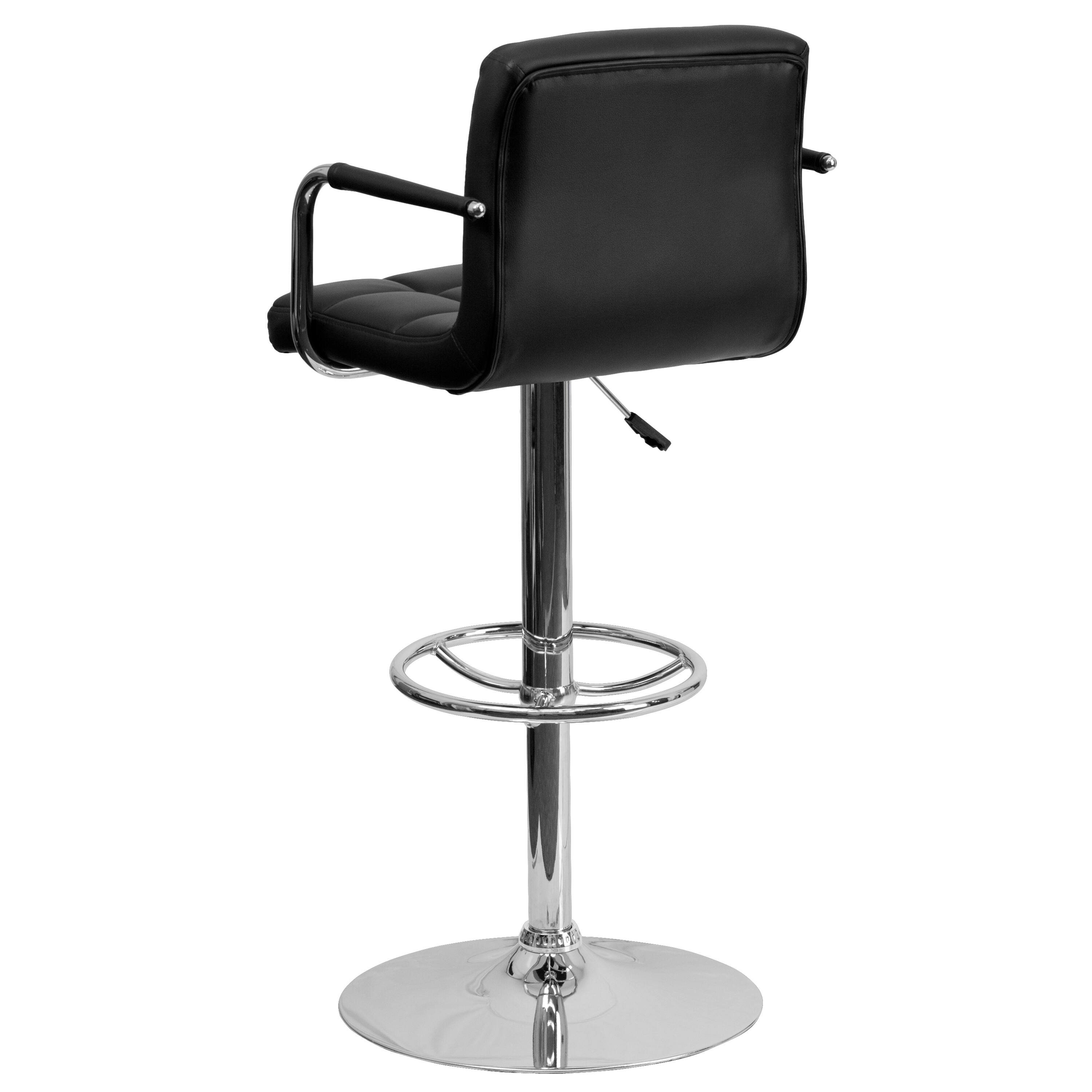 Alt View 5. Emma + Oliver - Contemporary Quilted Vinyl Adjustable Height Barstool with Arms - Black.
