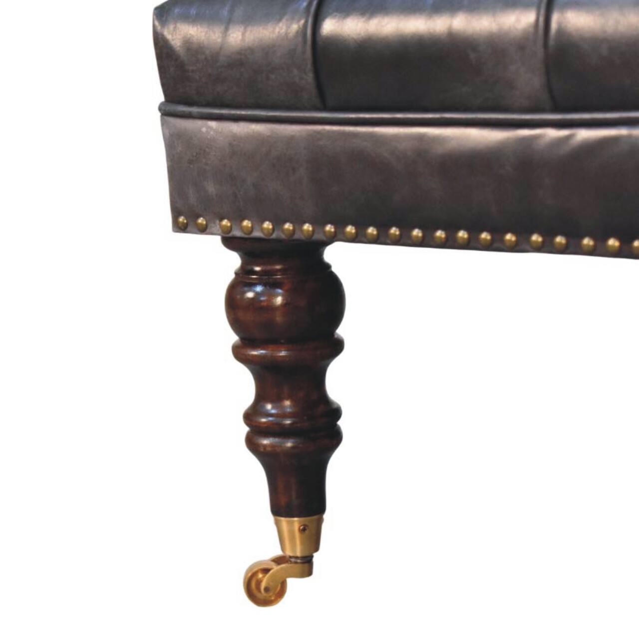 Alt View 2. Artisan Furniture - Artisan Furniture Solid Wood Black Leather Upholstered Ottoman, Black - Black.