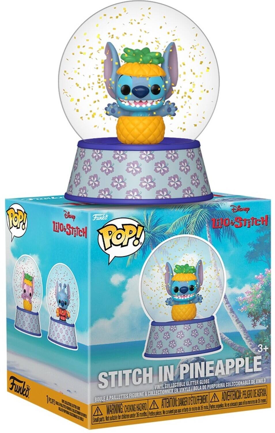 THunLs POP! Denp Funko 0 Lilo-StrtCH POP! Disney Lilo & Stitch Furei 1PUP2 3+ STITCH IN PINEAPPLE VINILO GLITTER GLOBE COLECCIONABLE DE VINYL COLLECTIBLE BOLA DE PURPURINA EN VINYLE I FIGURINE A COLLECTIONNER ADVERTENCA PELGRO DE ASFRA BOULE A PAILLETTES DETOUFFBIEANT ! DANGER  nenres 2 55  CHOKING HAZARD ! ATNTOL neis de 36 TOS Partes pepvetes k 1N arecat 2 ! WARNING: 36 nunts Patles pietes l convient 2 a ertarnts de sutable fy children under Stral pas Mo