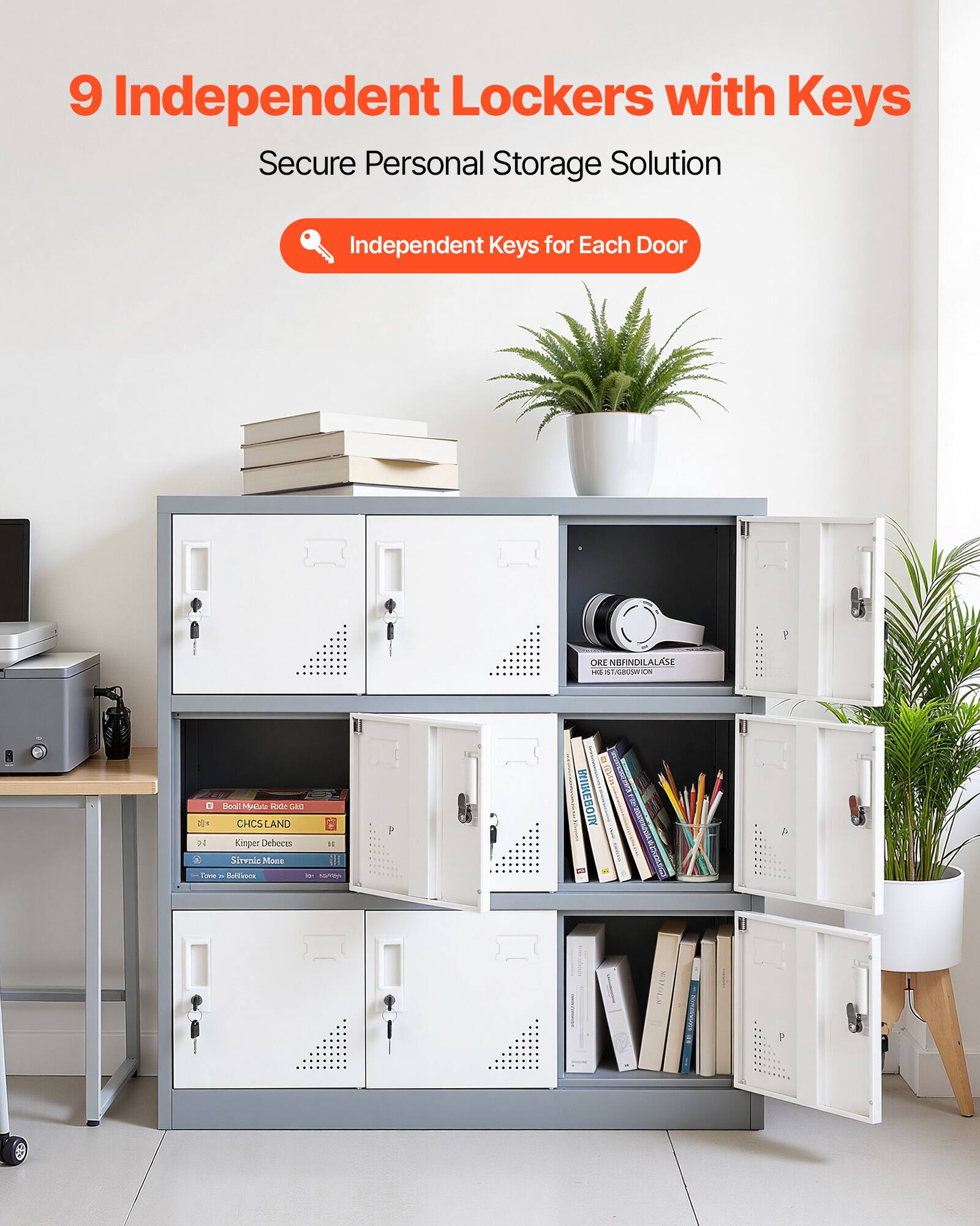 9 Independent Lockers with Keys  
Secure Personal Storage Solution  
Independent Keys for Each Door