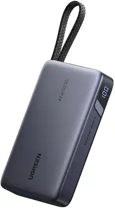 UGREEN - Nexode Laptop Power Bank, 20,000mAh 67W Fast Portable Charger with Built-in Cable, for Laptops, Tablets, Cellphones - Black