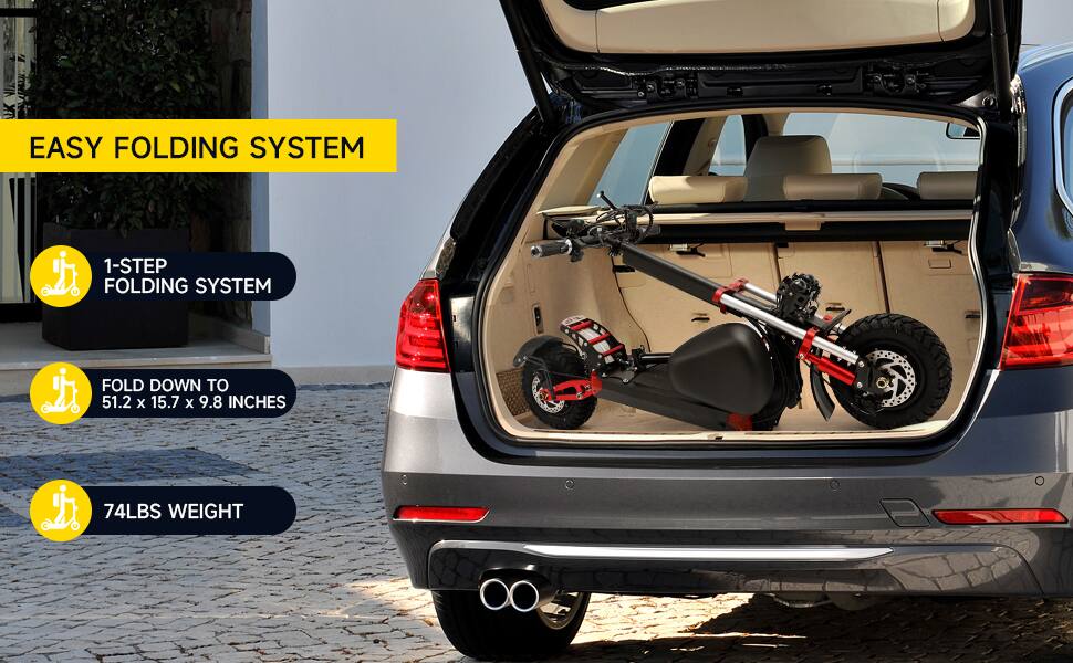 EASY FOLDING SYSTEM

1-STEP FOLDING SYSTEM

FOLD DOWN TO 51.2 x 15.7 x 9.8 INCHES

74LBS WEIGHT