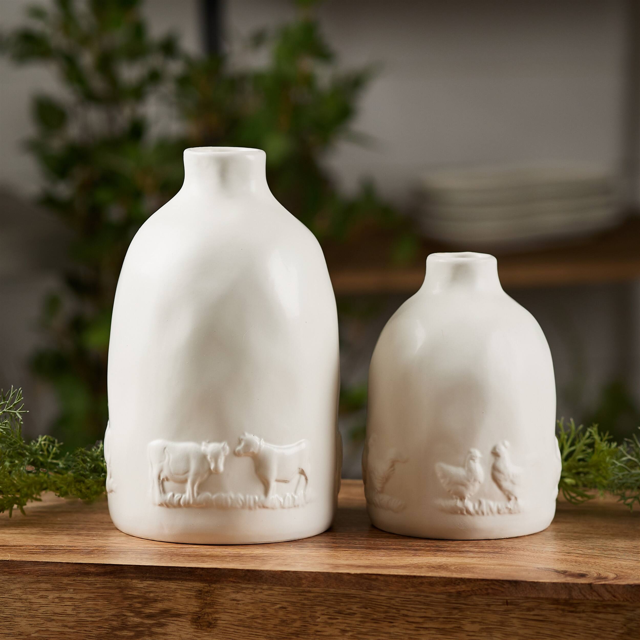Angle. BreeBe - Ceramic Farm Animal Vase (Set of 2) - White.