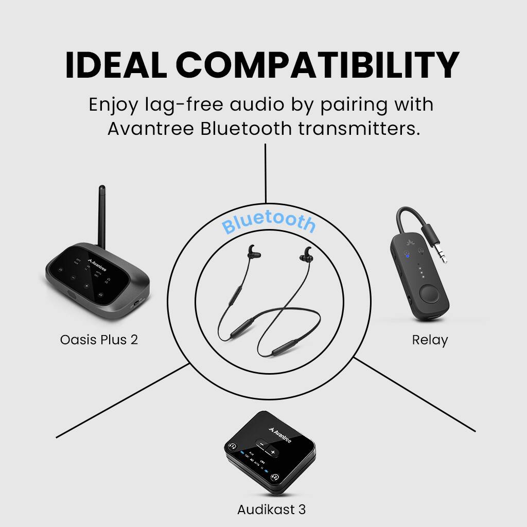 Back. Avantree - NB16-Q - Bluetooth 5.2 Neckband Earbuds with Qualcomm aptX Adaptive - Black.