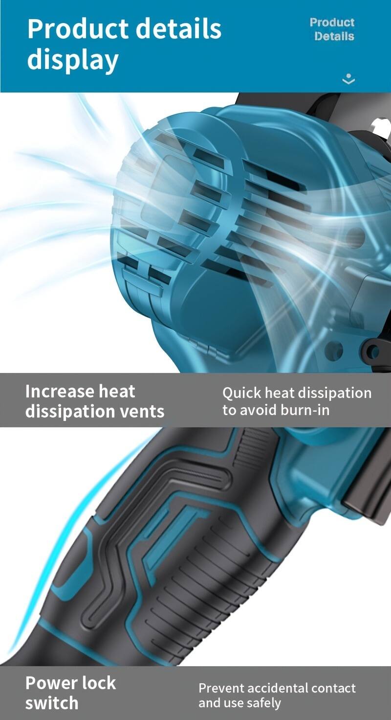 Product details display

- Increase heat dissipation vents
- Quick heat dissipation to avoid burn-in
- Power lock switch
- Prevent accidental contact and use safely