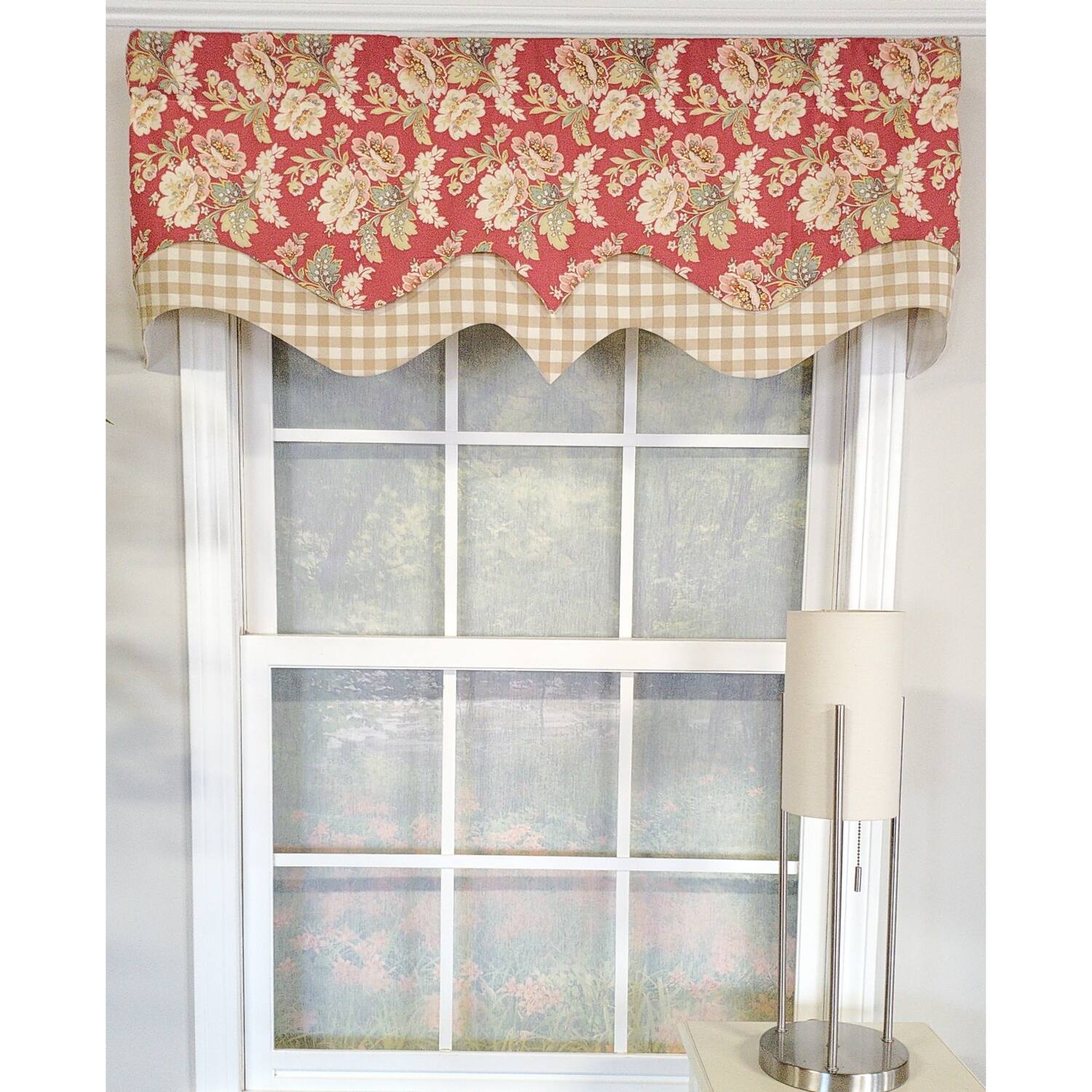 Angle. RLF Home - RLF Home 3" Rod Pocket High Quality Fabric Basili D-Regal Valance for Windows 50" x 17" Red - Red.