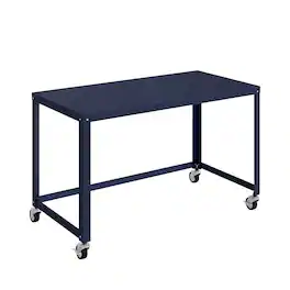 Space Solutions - Assembled 48-inch Wide Mobile Metal Desk for Home Office, Navy - Blue