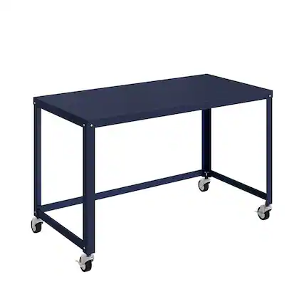 Front. Space Solutions - Space Solutions Assembled 48-inch Wide Mobile Metal Desk for Home Office, Navy - Blue.