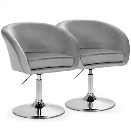 Gymax - Set of 2 Modern Velvet Chair Height Adjustable Bar Stool Swivel Grey - Gray