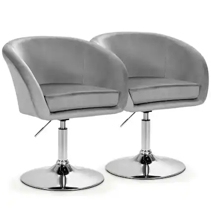 Front. Costway - Costway Set of 2 Modern Velvet Chair Height Adjustable Bar Stool Swivel - Grey.