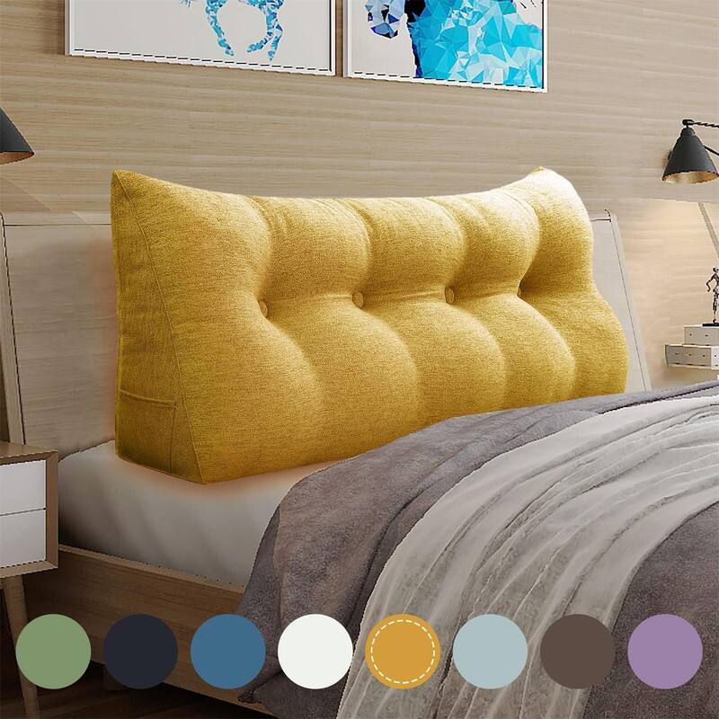 wowmax - Wedge Pillow Headboard for Full Size - Support Cushion with Washable Cover - Yellow