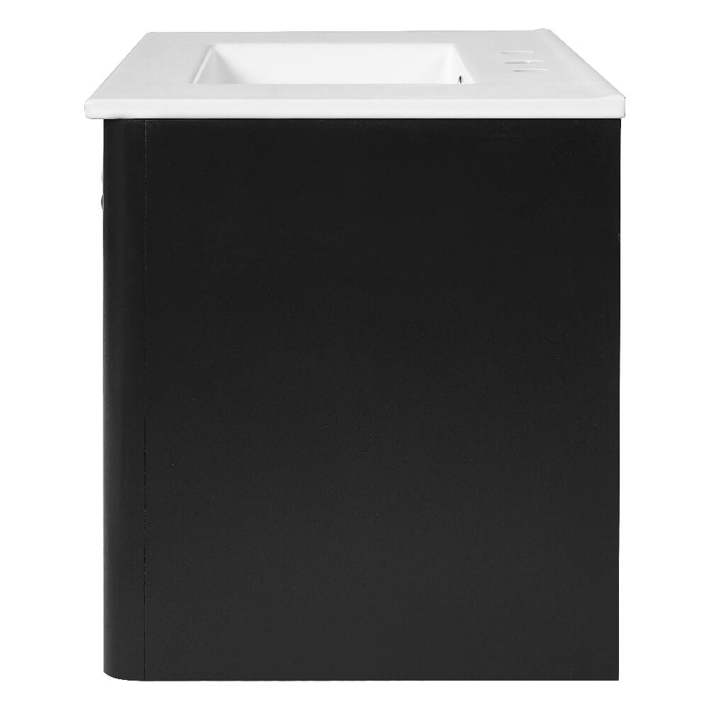 Alt View 9. Loheer - Loheer 30 inch floating bathroom vanity Black with Ceramic Sink - Black.