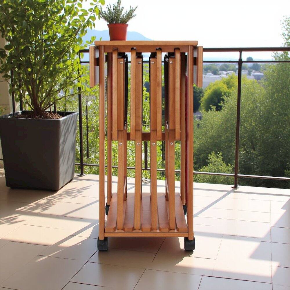 Alt View 8. FurniFact - Teak Folding TV Tray Set – Small Sofa Tables for Living Room & Dining - Teak.