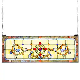 VEVOR - Stained Glass Window Panel, 32" x 11" Tiffany Style Hanging Transom Window Panel with Chain - Colorful