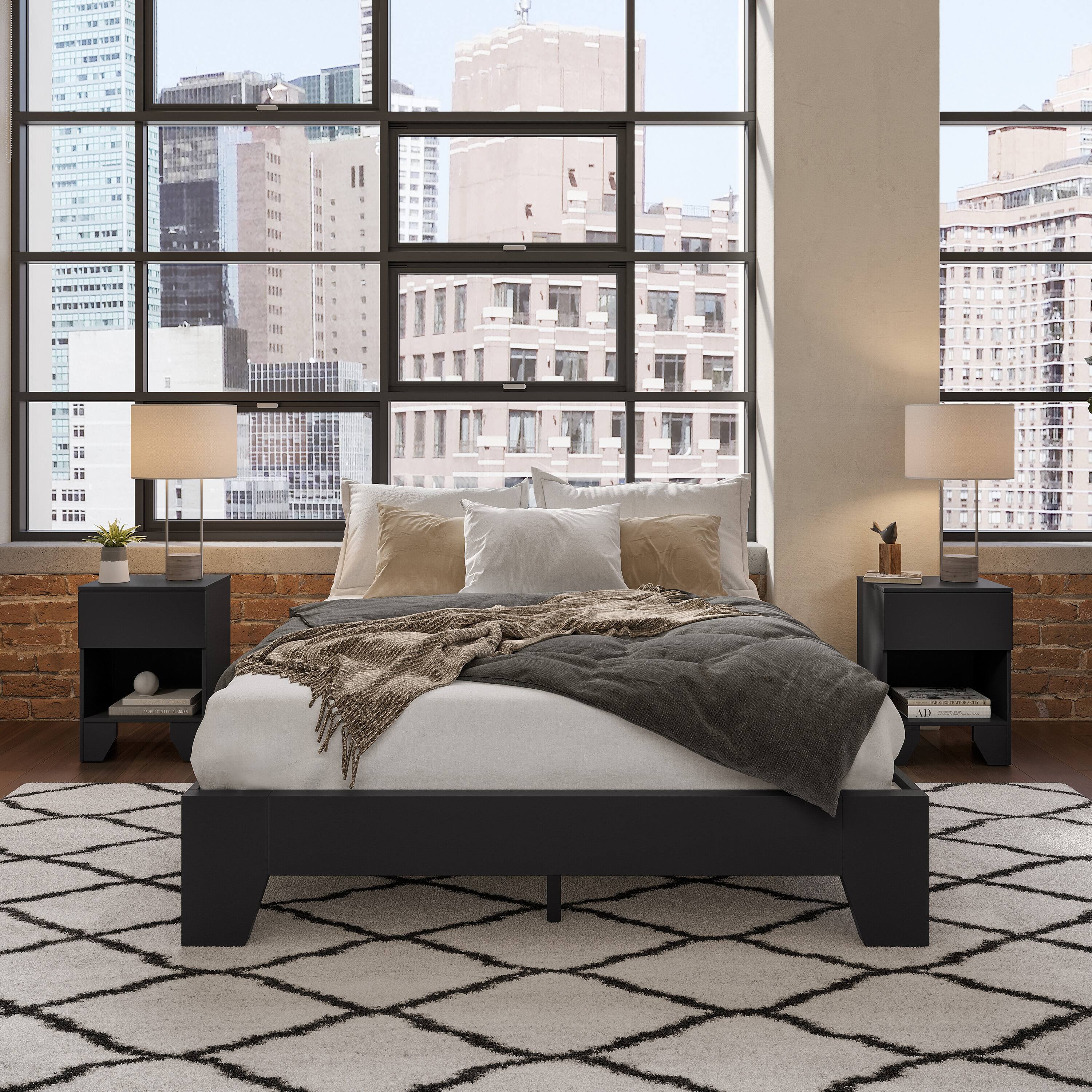 Alt View 7. Boyd Sleep - Lugano Platform Bed Frame - Solid Wooden Slat Support, No Box Spring Needed, Queen - BLACK.