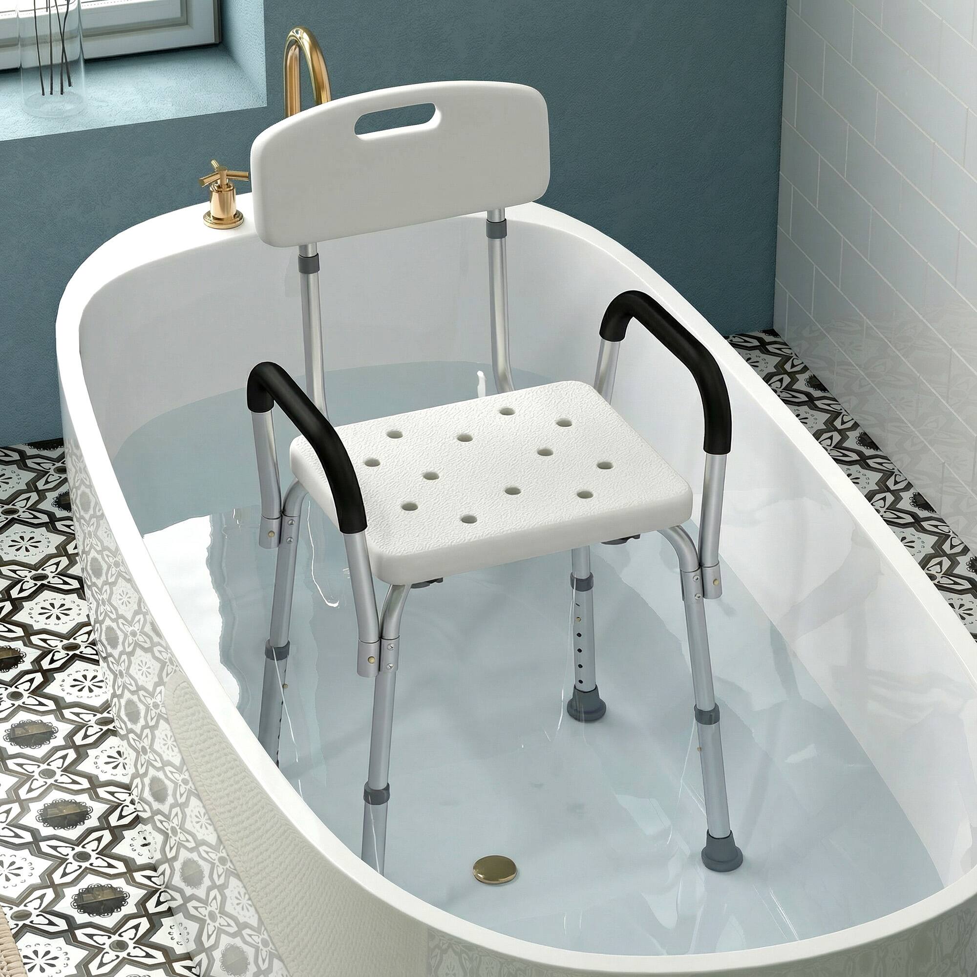 Alt View 7. Homcom - Shower Chair, Mobility Medical Grade Bath Chair, Adjustable Shower Bench with Removable Armrests for Seniors, Handicap - White.
