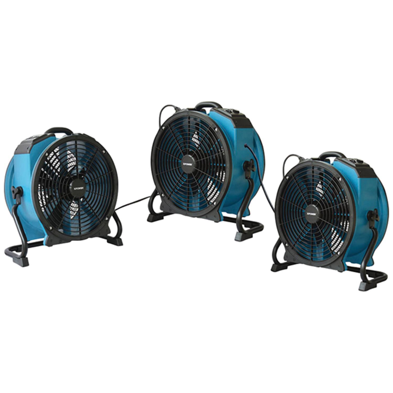 Left. XPOWER - Xpower X-47atr X-47atr 3,600-cfm Variable-speed Professional Sealed-motor Axial Fan With Timer And Power Outlets - blue.