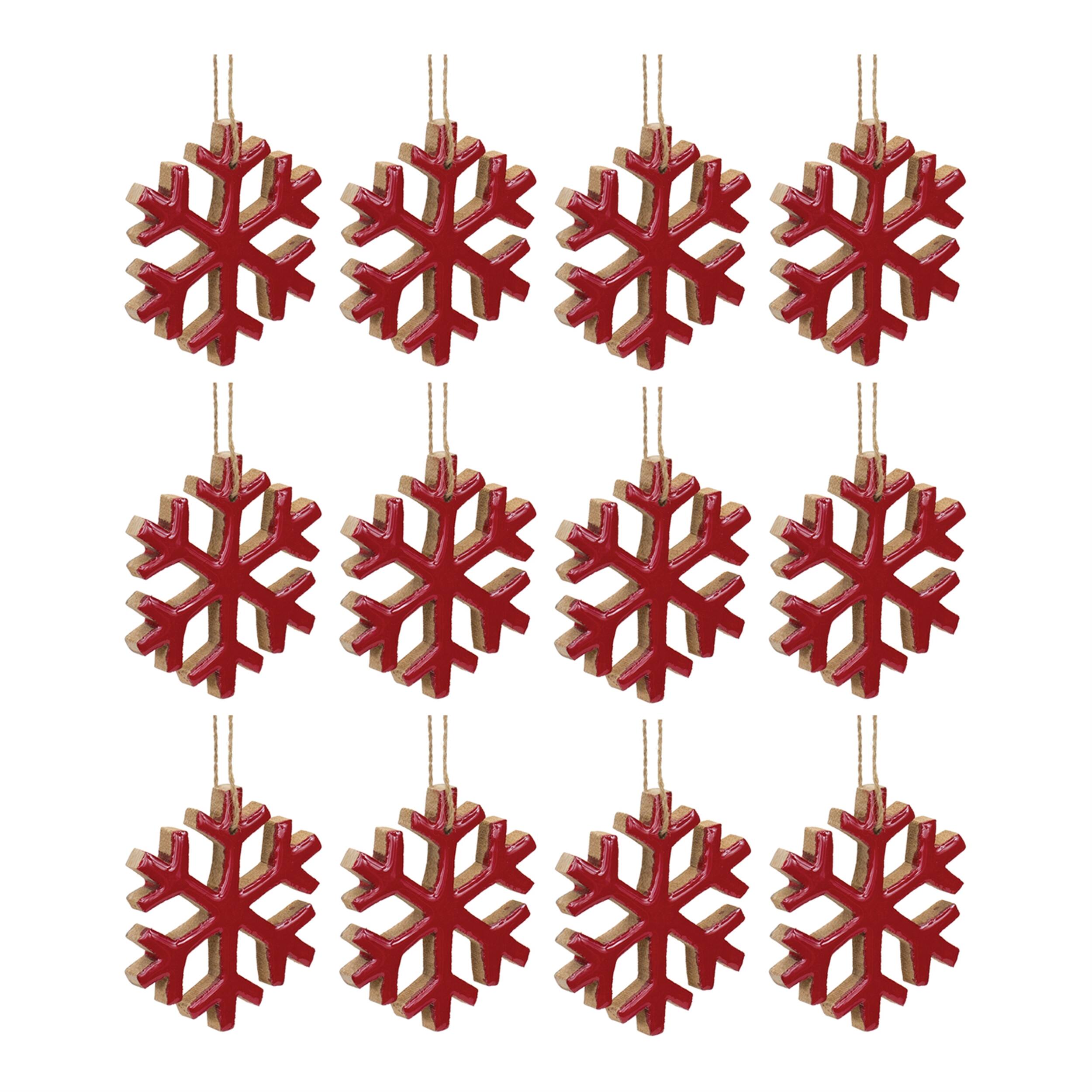 Left. BreeBe - Wood Snowflake Ornament (Set of 12) - Red.