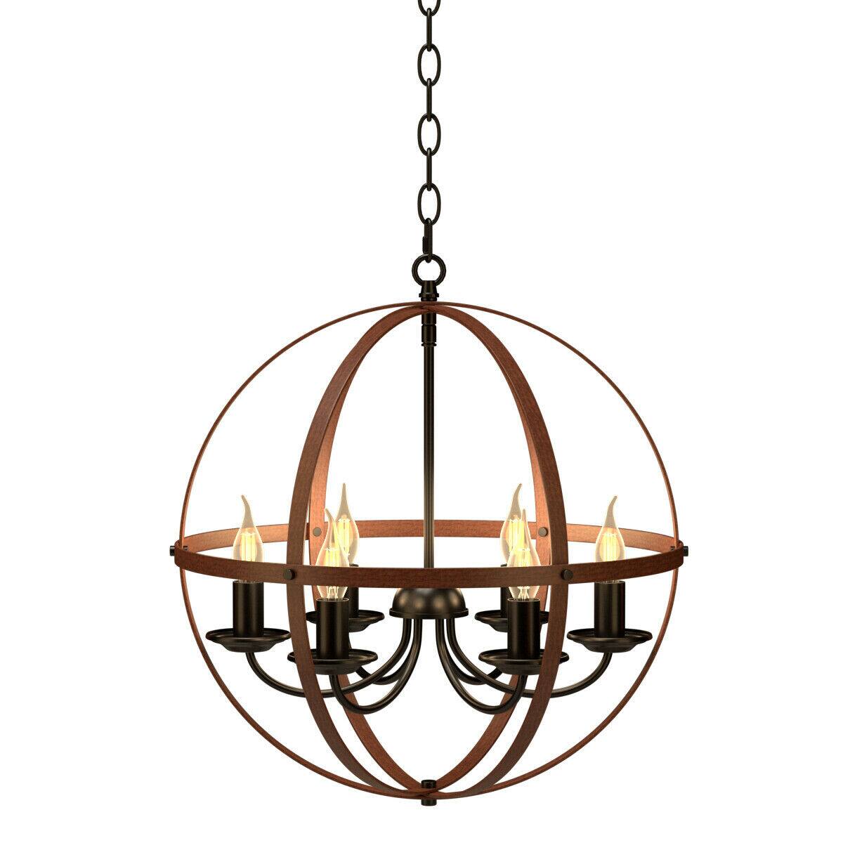 Front. Costway - Costway 6-Light Orb Chandelier Rustic Vintage Ceiling Lamp w/Bronze Finish Light Fixture - Bronze.