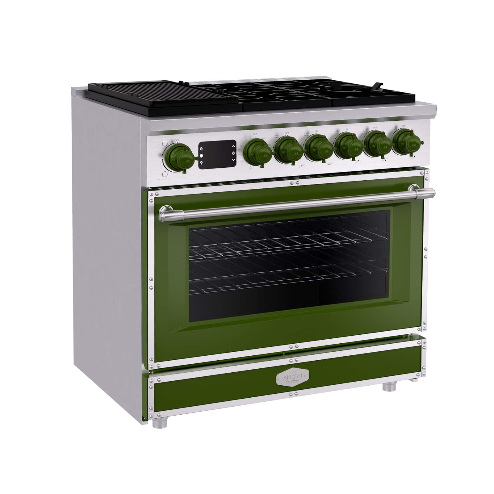 Akicon - 4.2 Cu.ft Freestanding Gas Rapid Convection Range with 6 Sealed Burners and Cast Iron Grates in Avocado Green - Avocado Green