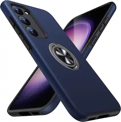 Front. Entronix - Entronix Protective Case for Samsung Galaxy S23 FE with 360° Kickstand - Navy.