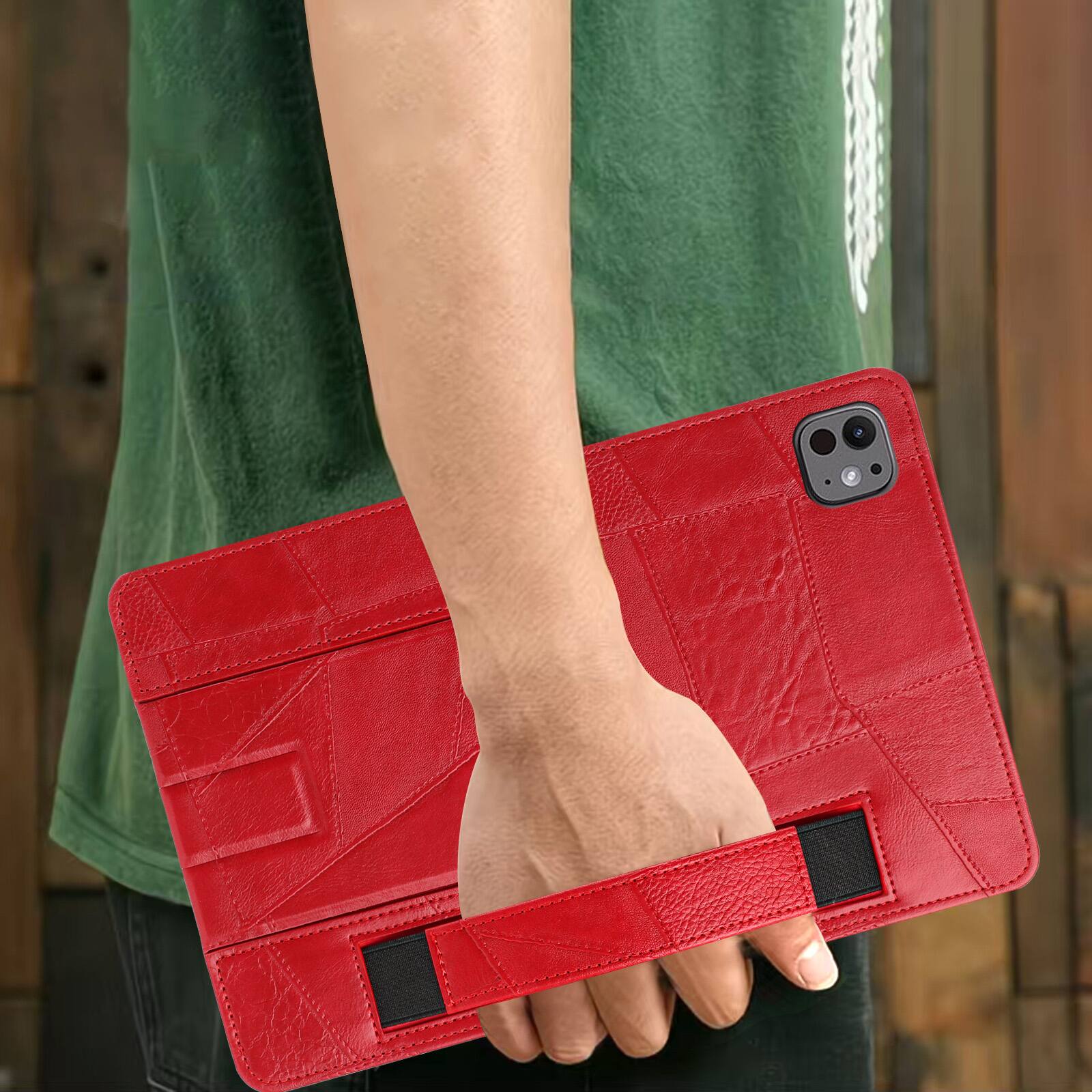 Alt View 3. Dteck - Leather Texture Case for Apple iPad Air (M4) 13" 2026, Shockproof Cover with Multi-Angle Stand and Secure Hand Strap - Red.