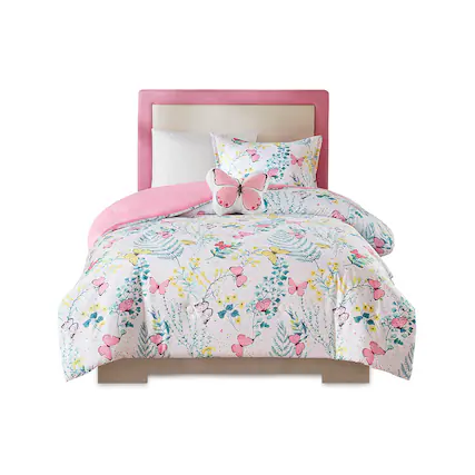 Front. Gracie Mills - Gracie Mills Ysolde Butterfly Dreams 4-Piece Comforter Set for Kids - Pink.
