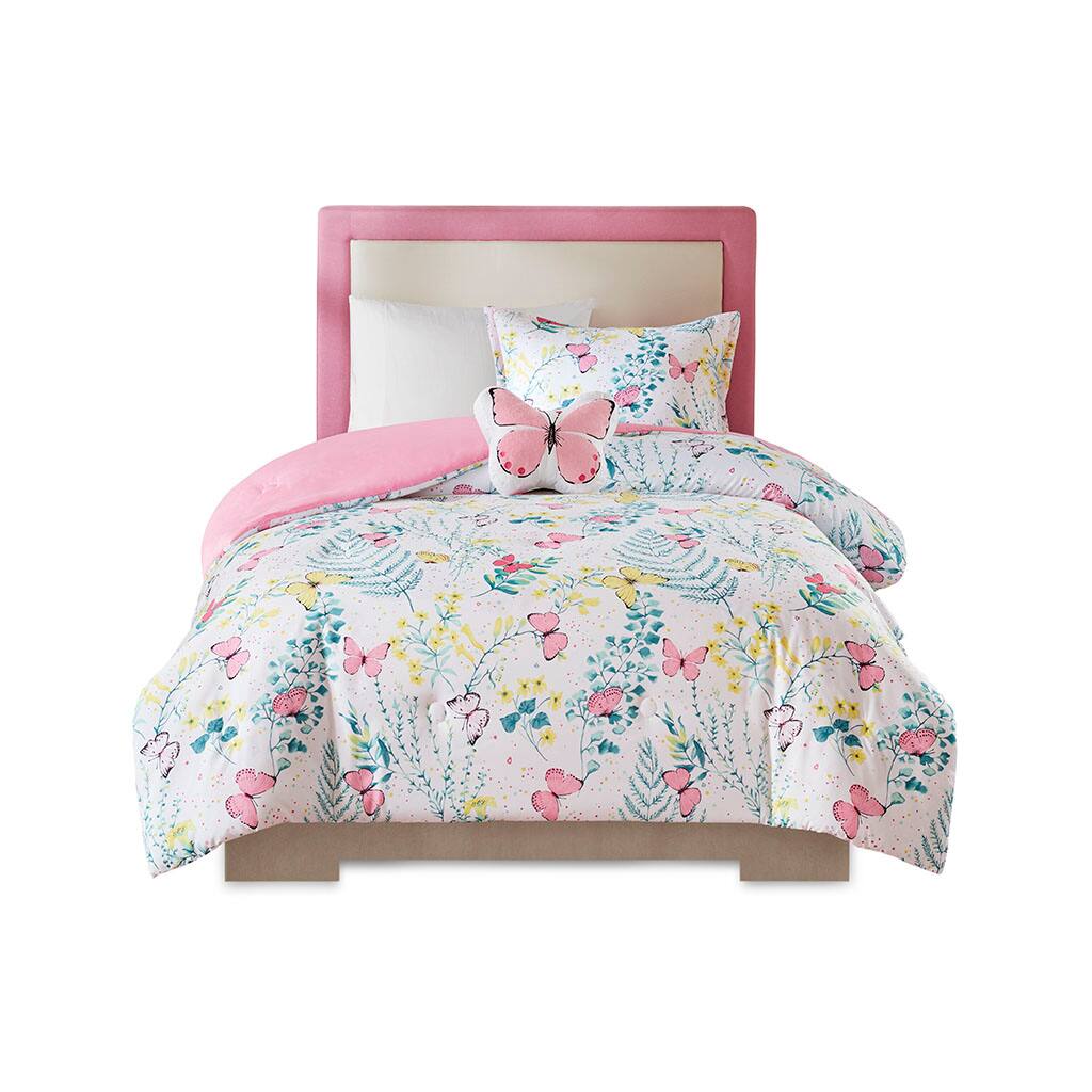 Front. Gracie Mills - Gracie Mills Ysolde Butterfly Dreams 4-Piece Comforter Set for Kids - Pink.
