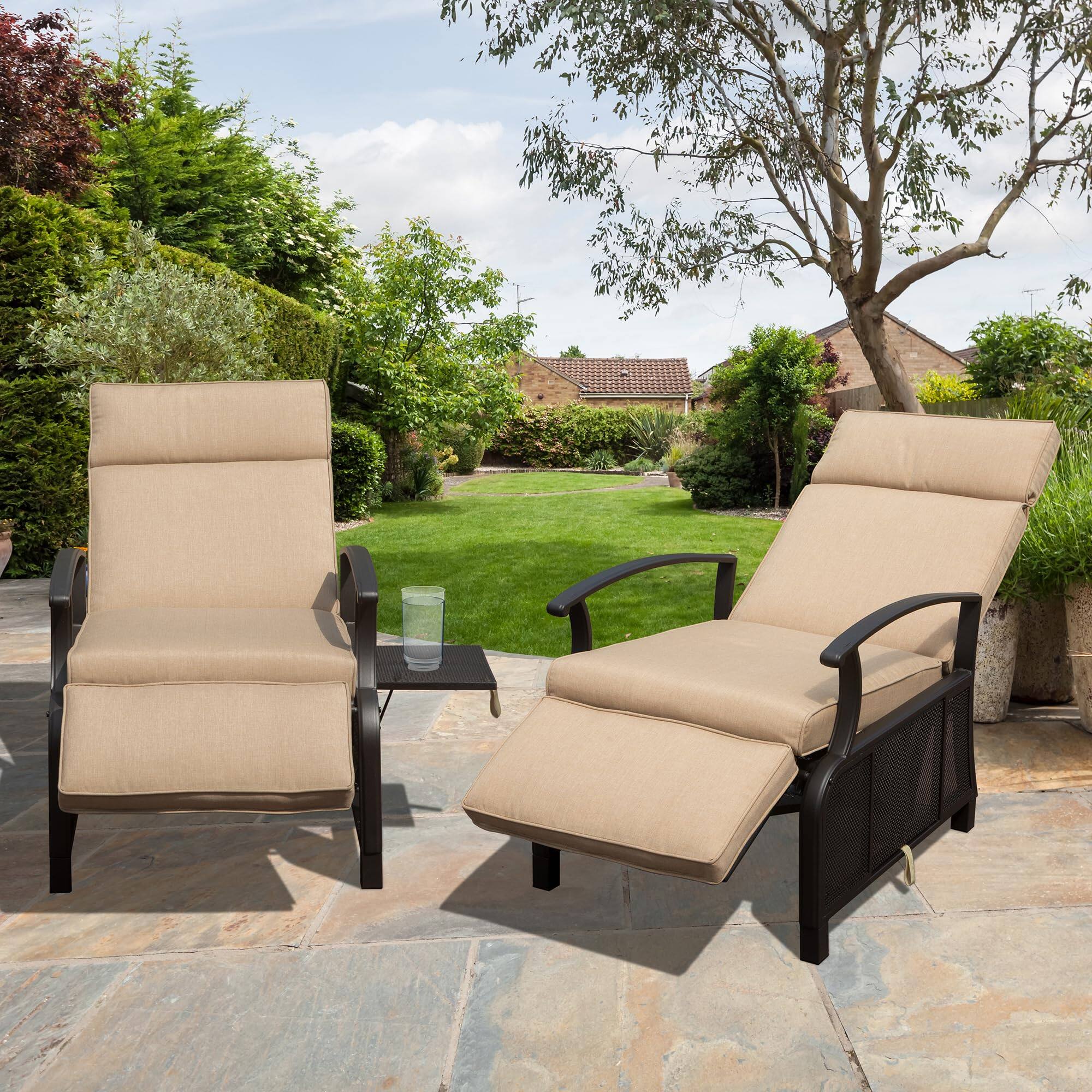 Alt View 1. Boyel Living - Adjustable Metal Patio Recliner Chair with Flip Side Table Removable Cushions Support 350 lbs - Beige.