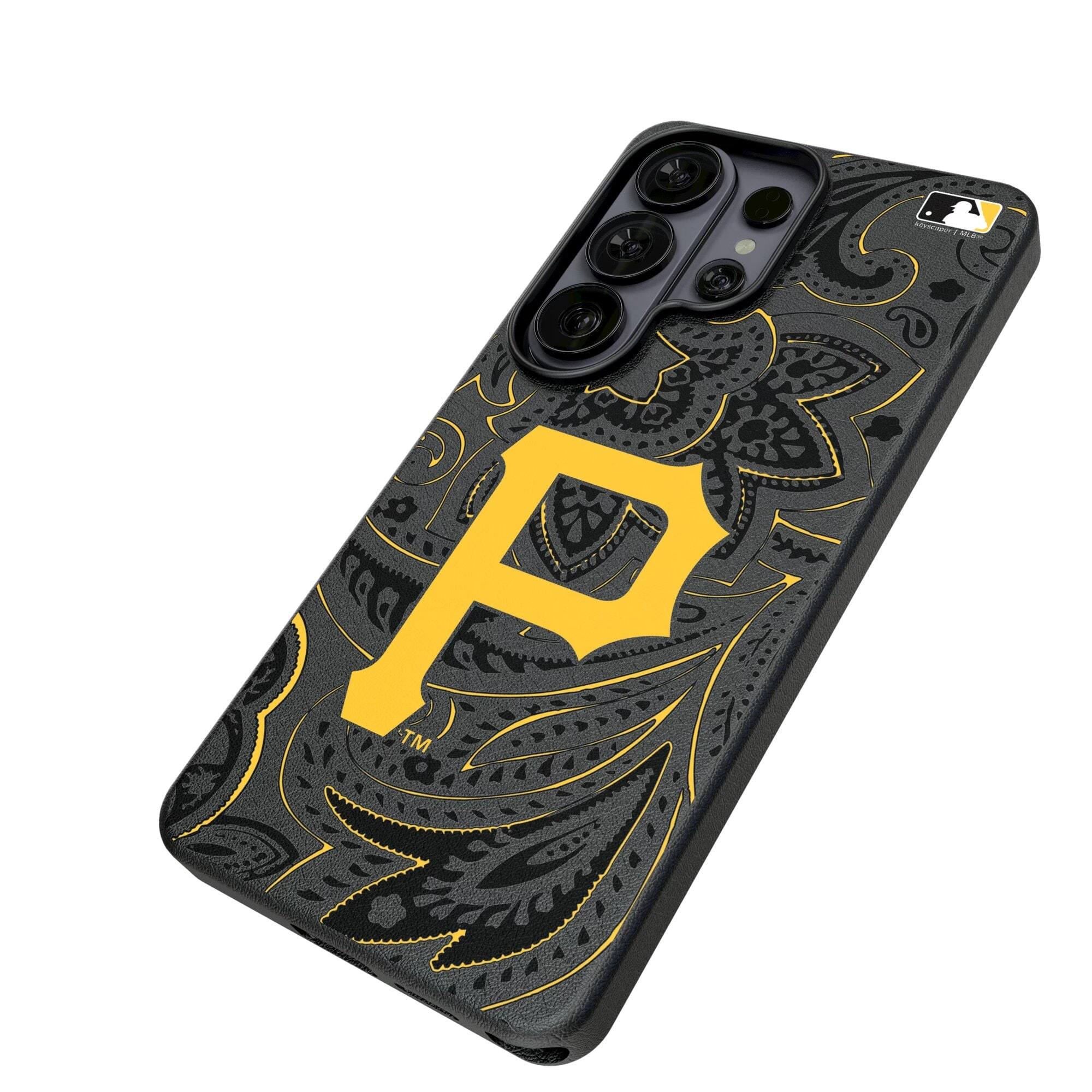 Alt View 1. Keyscaper - Pittsburgh Pirates Paisley Galaxy Magnetic Bump Case - S24 - Black.