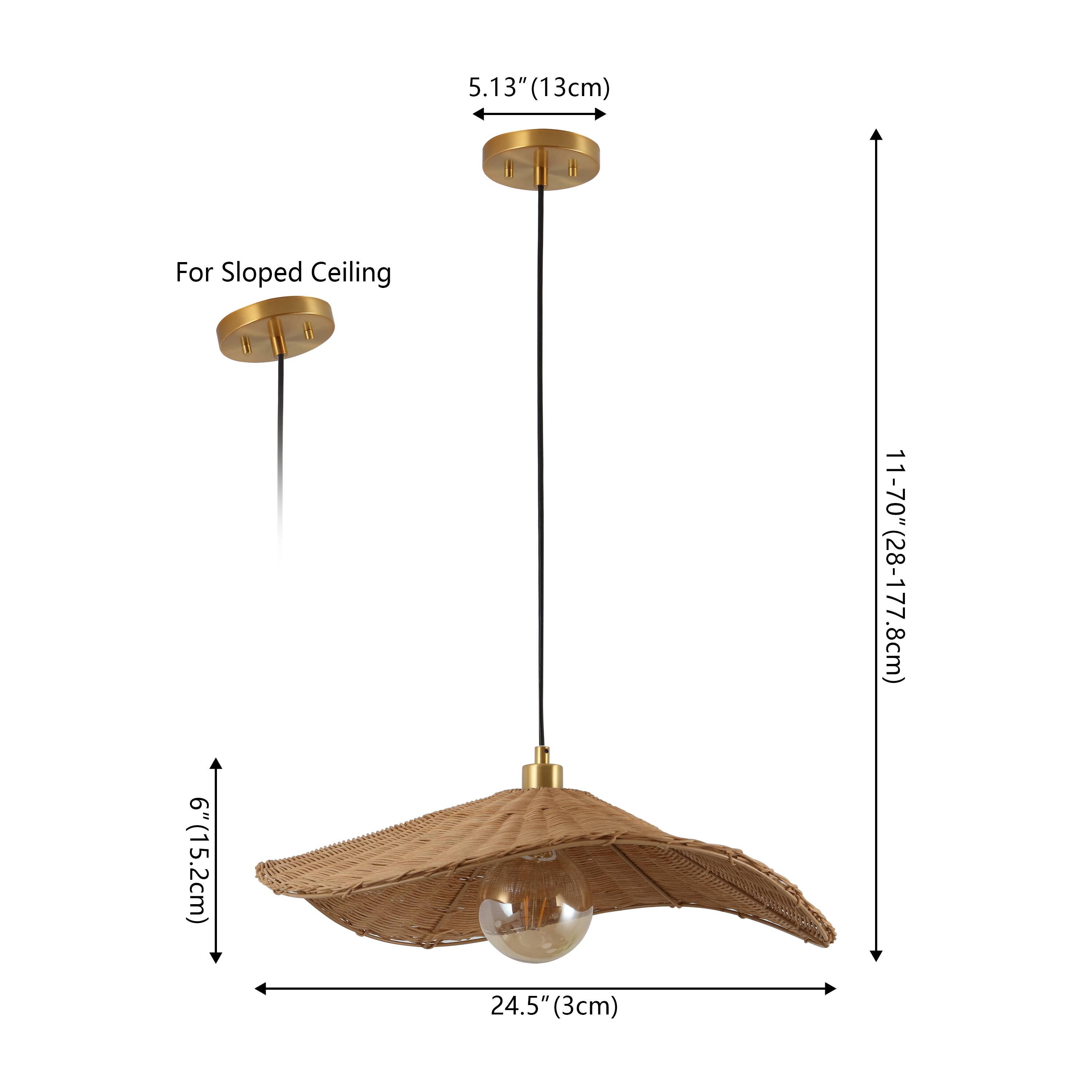 5.13" (13cm) For Sloped Ceiling  
6" (15.2cm)  
24.5" (3cm)  
11-70" (28-177.8cm)