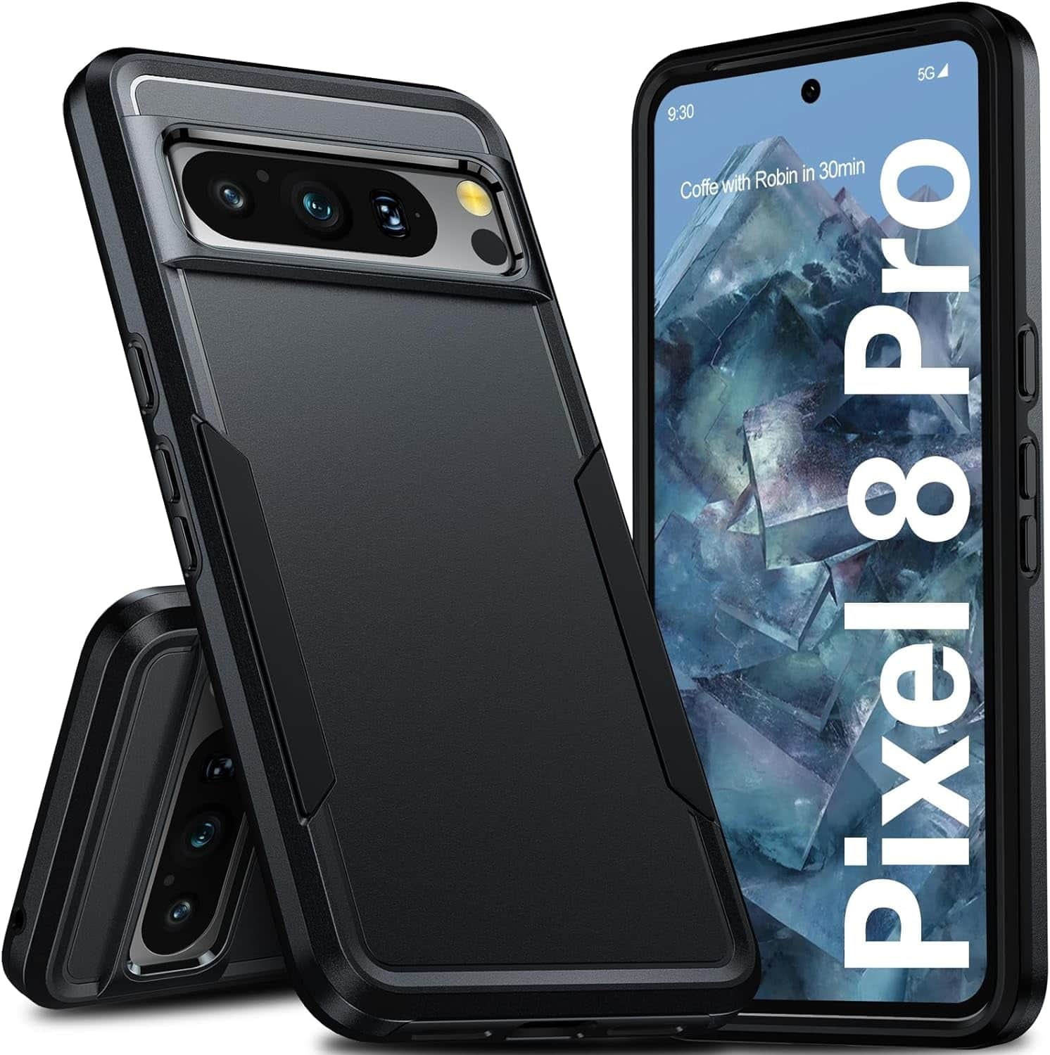 Entronix - Protective Case for Google Pixel 8 Pro - Dual-Layer Soft-Touch Cover - Black