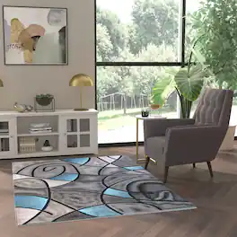Emma + Oliver - Urbane Contemporary Abstract Geometric Olefin Accent Rug in Gradient Shades with Natural Jute Backing - Blue