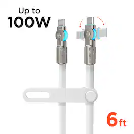 iBasics - 100W USB-C to USB-C 6ft Fast Charging Cable with Swivel - White