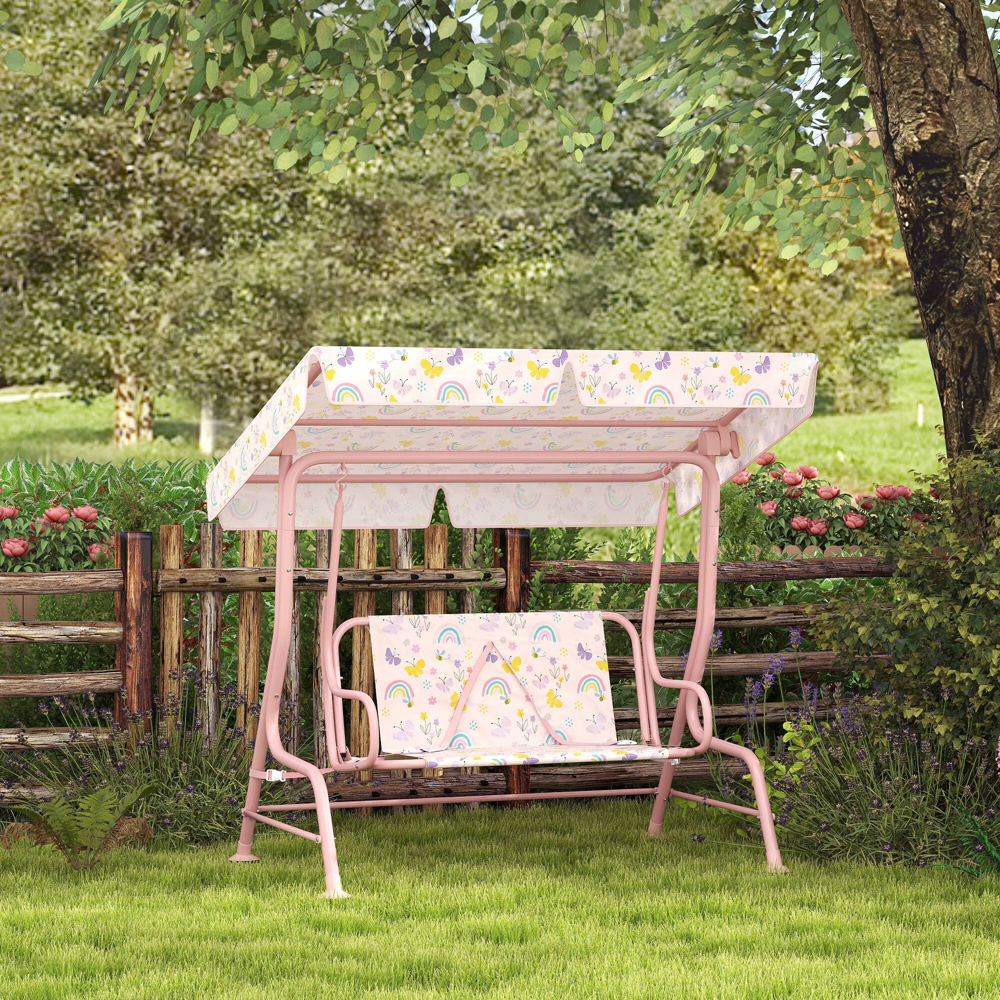 Alt View 1. Qaba - Patio Swing Chair with Adjustable Canopy, Safety Belt for Patio, Garden, Poolside - Pink.