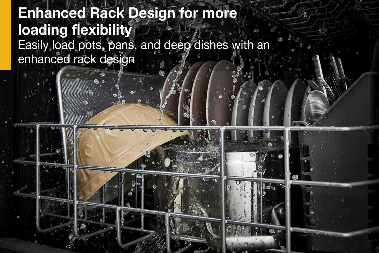 Enhanced Rack Design for more loading flexibility  
Easily load pots, pans, and deep dishes with an enhanced rack design