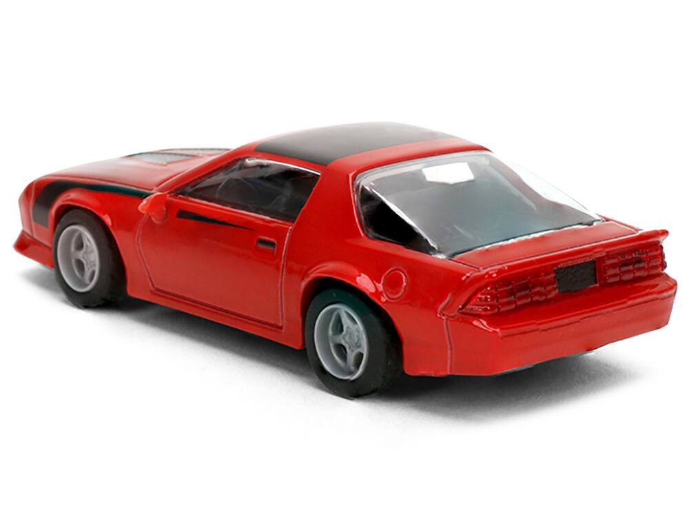 Left. Majorette - 1985 Chevrolet Camaro Red with Black Top and Stripes "Collection" Series 1/64 Diecast Model Car by Majorette - Red with Black.
