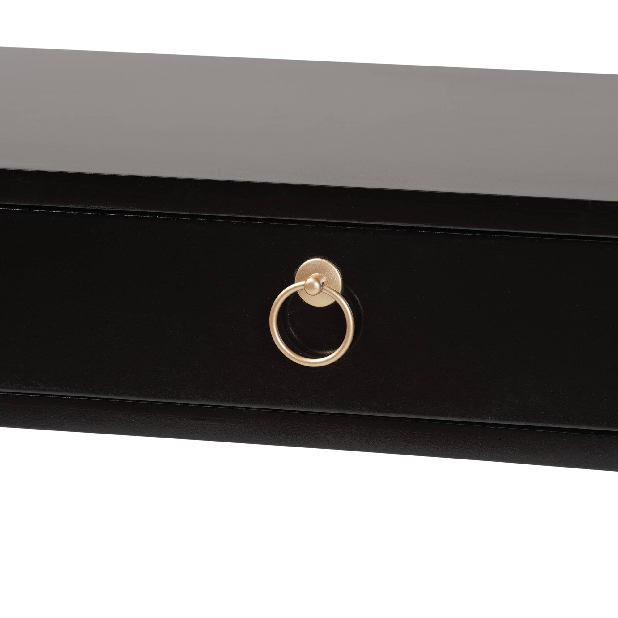 Alt View 1. Baxton Studio - Beagan Modern and Contemporary Finished Wood and Metal 2-Drawer Console Table - Black/Gold.