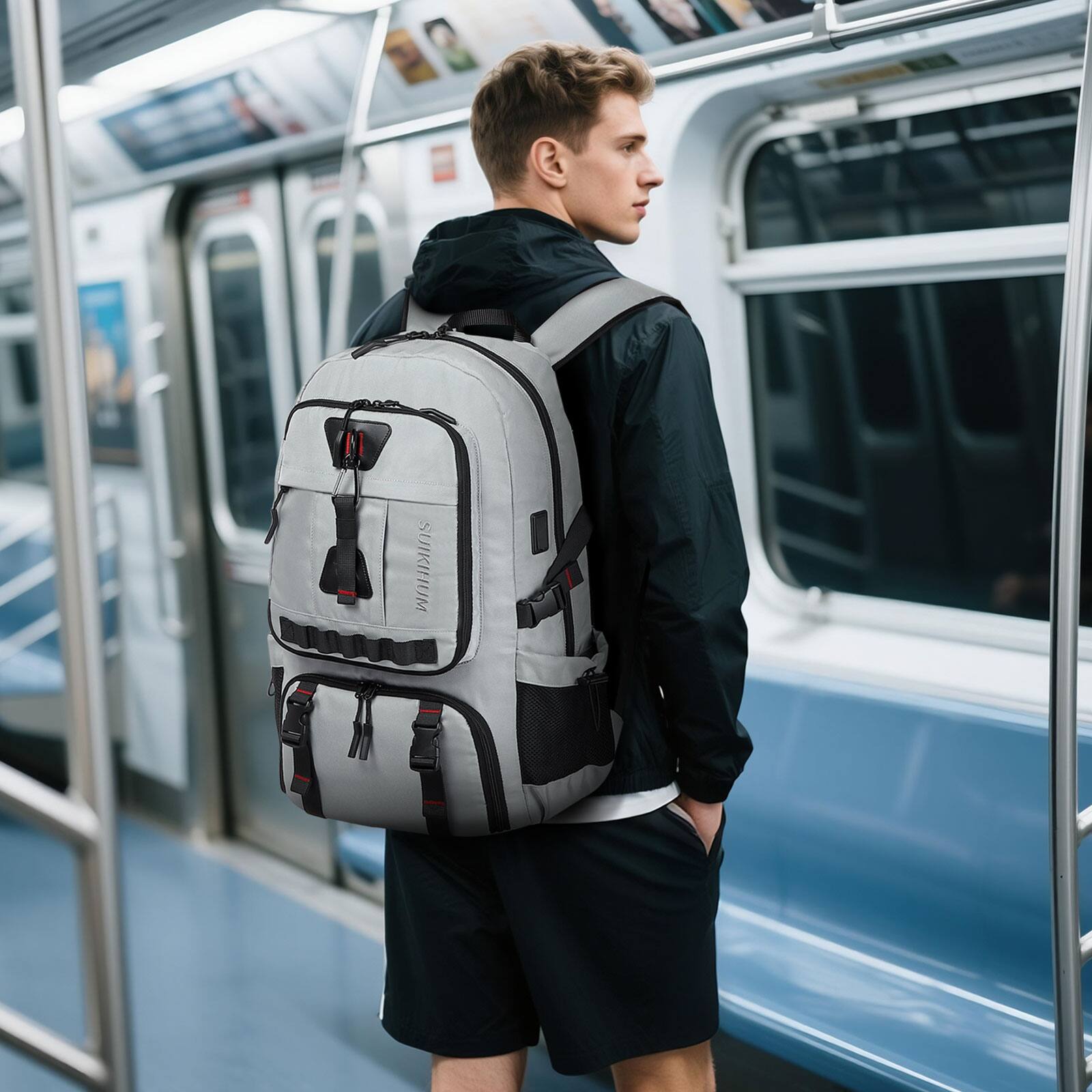 Alt View 6. Unique Bargains - 35L Travel Backpack with Shoe Compartment, TSA Approved Carry On, Fits 18" Laptop, Water-Resistant - Light Grey.