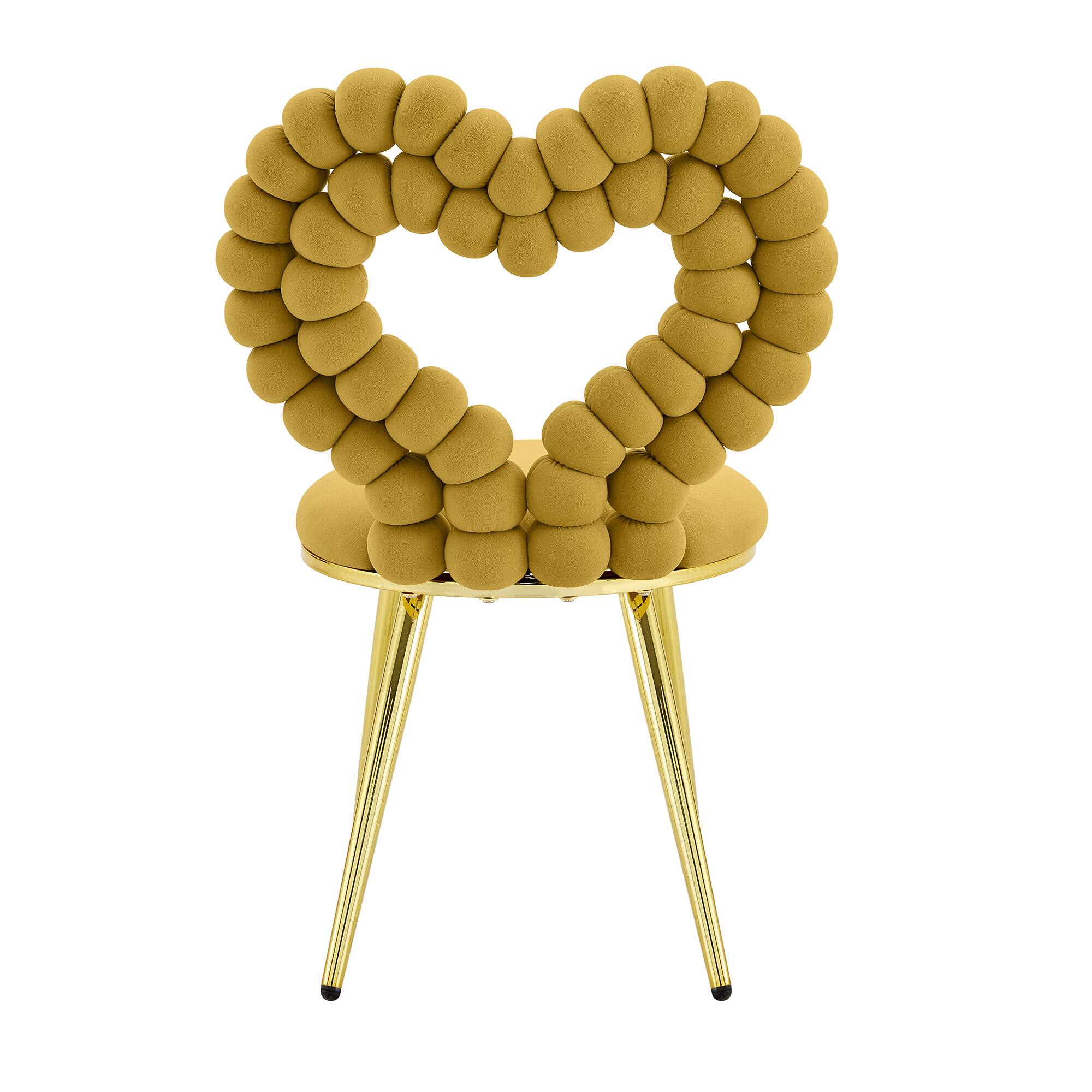 Alt View 10. Loheer - Loheer Heart Accent Chair Yellow Velvet Decorative Side Chair for Vanity Dining Room with Gold Metal Frame 2.9 ft - Gold,Yellow.