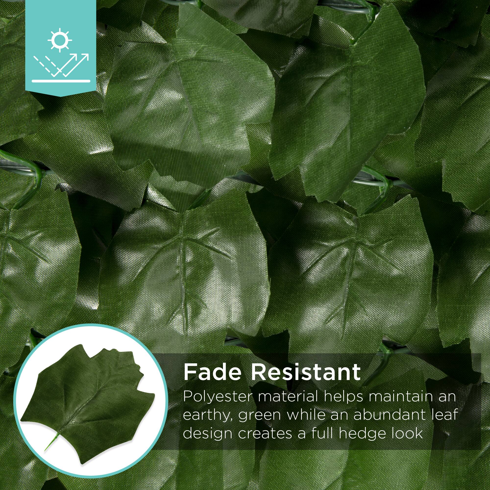 Fade Resistant  
Polyester material helps maintain an earthy, green while an abundant leaf design creates a full hedge look
