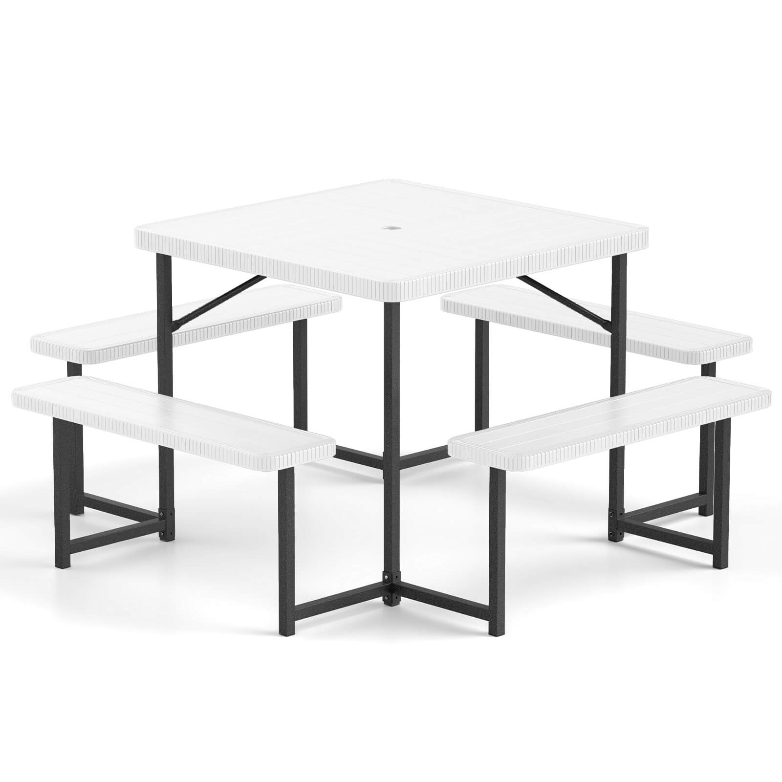 Alt View 10. Costway - Costway Picnic Table Bench Set for 4-8 People with Umbrella Hole All-Weather HDPE Tabletop - White.