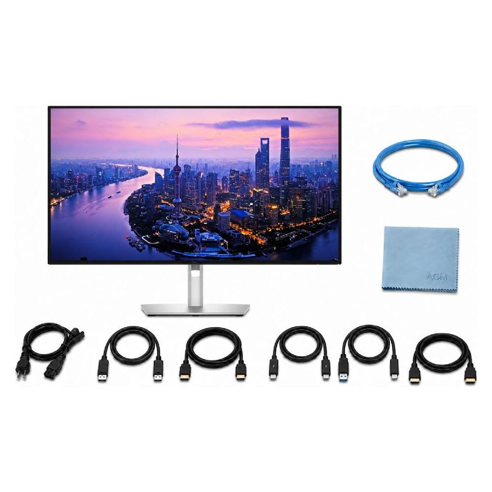 Front. Dell - UltraSharp U2725QE 27 Inch 4K UHD IPS Monitor with 120Hz and Thunderbolt 4 - Cables and Accessories Bundle - Black.