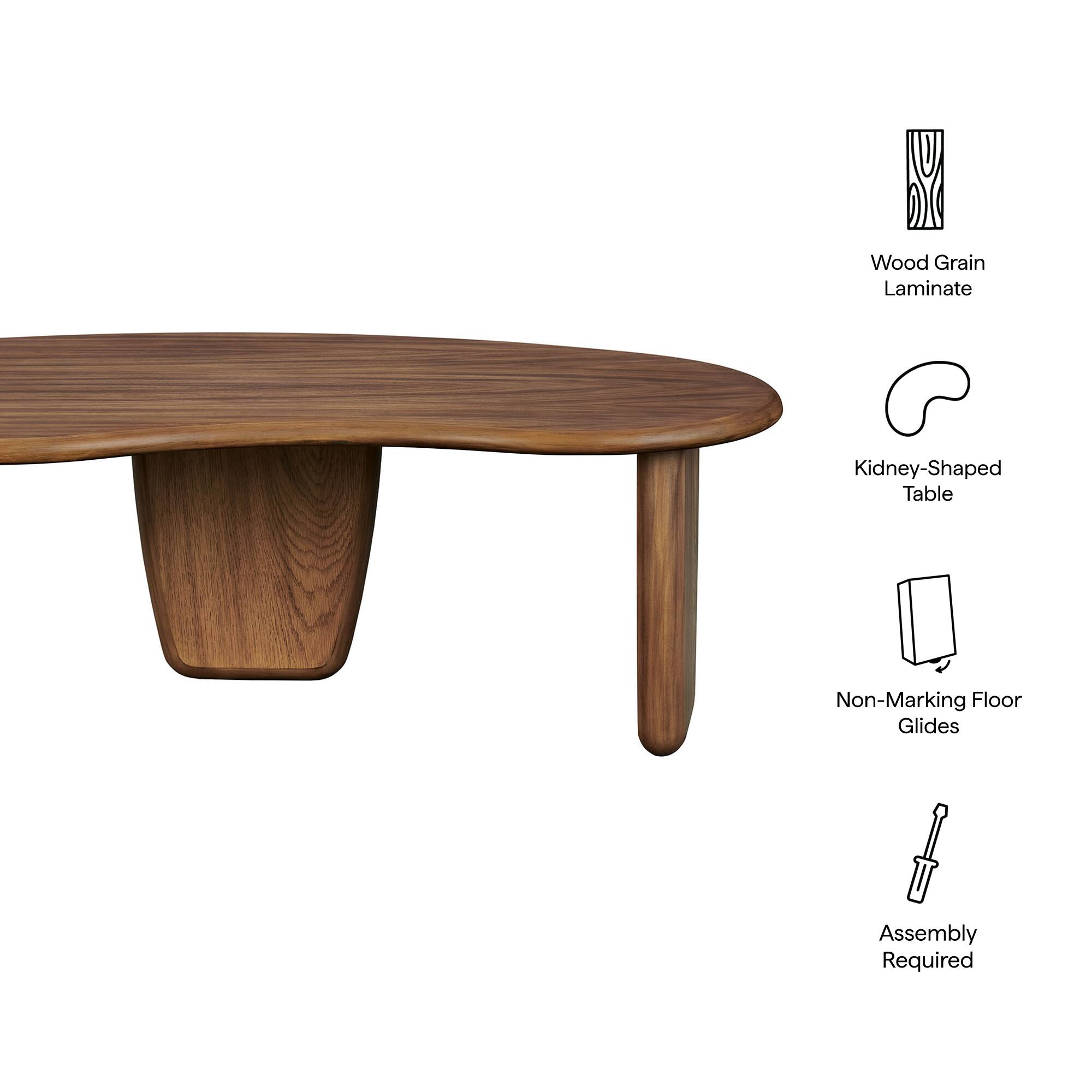 Wood Grain Laminate  
Kidney-Shaped Table  
Non-Marking Floor Glides  
Assembly Required