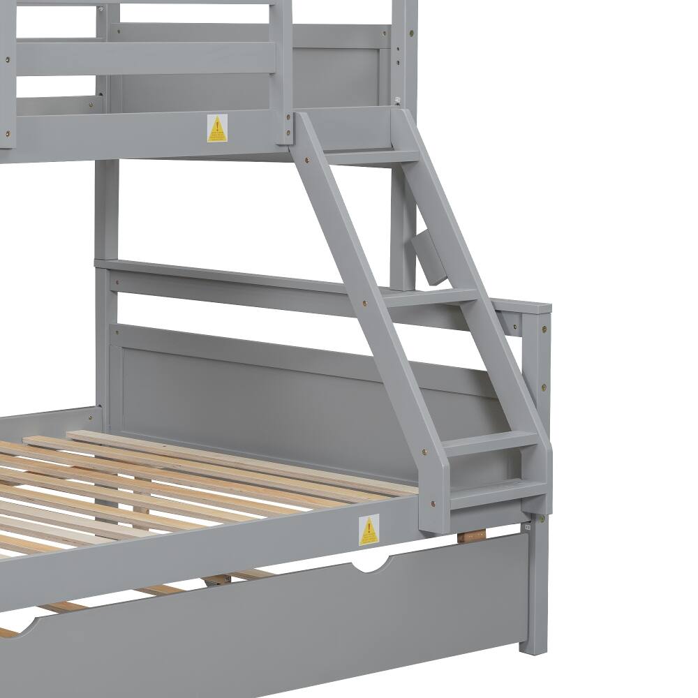 Alt View 7. Loheer - Loheer Twin Over Full Bunk Bed with Trundle, Gray Wooden Bunk Bed with Ladder and Guardrail - Gray.