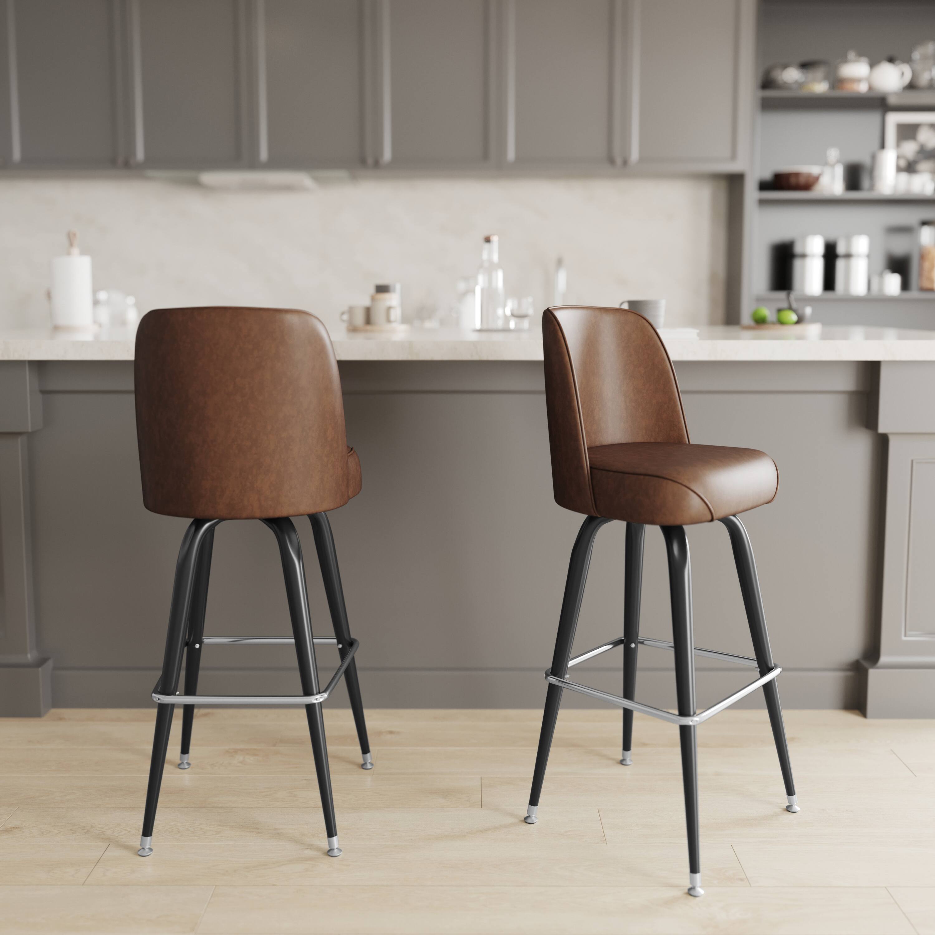 Alt View 3. Emma + Oliver - Metal Barstool with Swivel Bucket Seat - Weathered Brown.