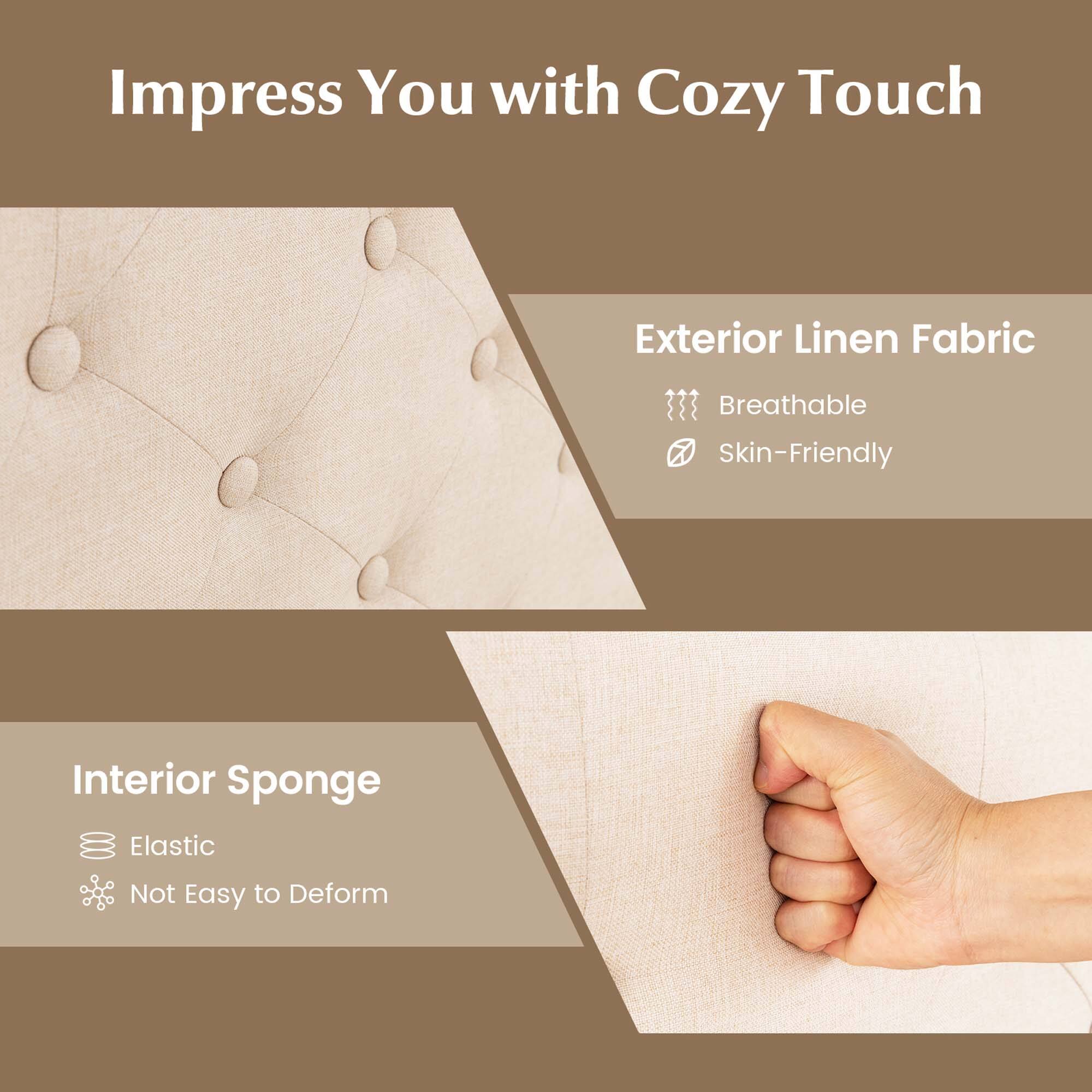 Alt View 7. Costway - Costway Queen Upholstered Platform Bed Frame Button-Tufted Headboard Mattress Foundation - Beige.