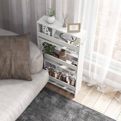Alt View 6. Ecooso - Rolling Kitchen Slim Storage Cart Mobile Shelving Organizer with Handle - Off White.