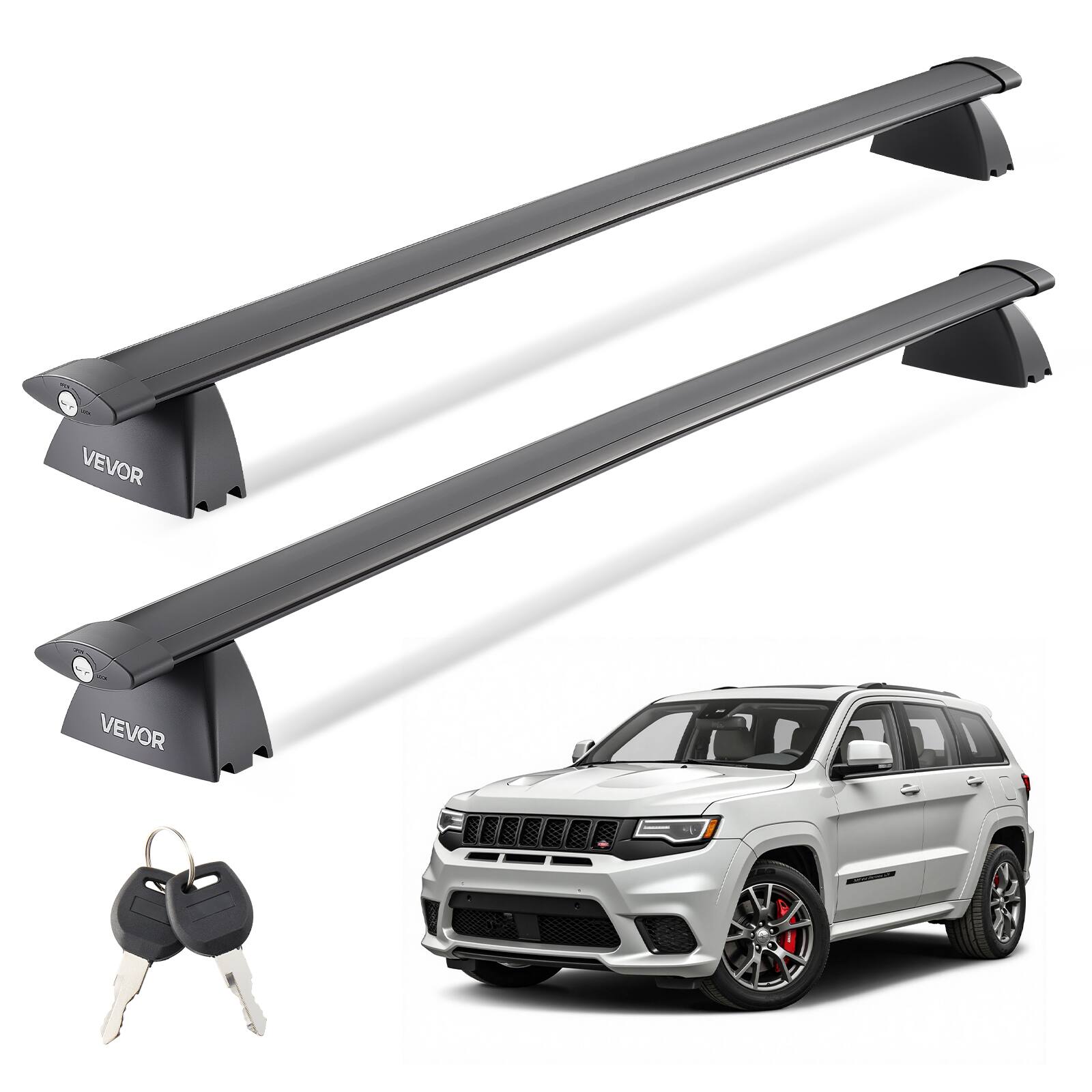VEVOR - Roof Rack Cross Bars, Fits Jeep Grand Cherokee 2014-2023 or 2011-2021 (With Grooved Side Rails), 200 LBS Capacity - Black