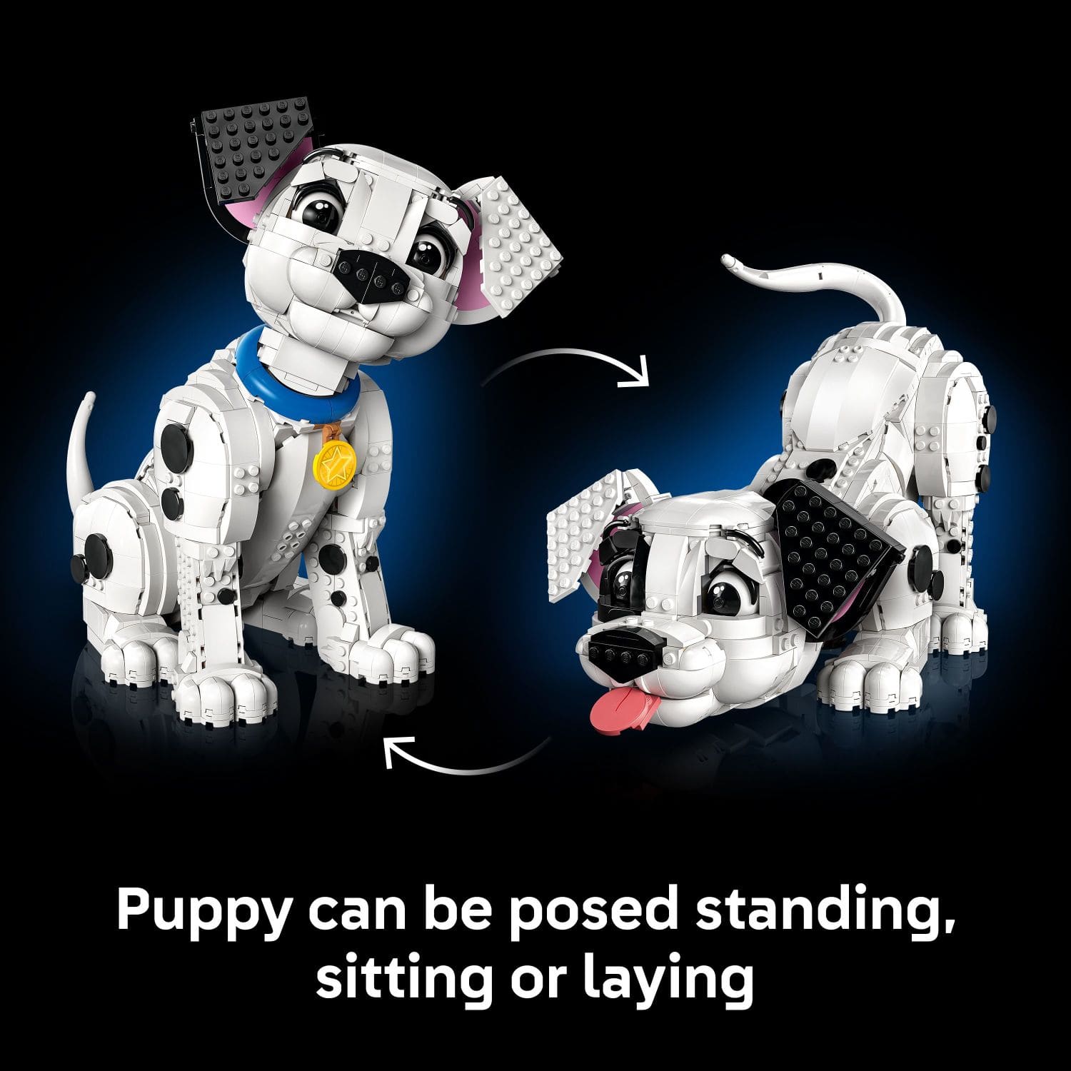 Puppy can be posed standing, sitting or laying.